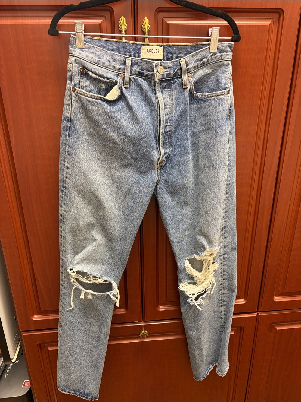 Agolde Women's Light Blue Distressed High-Rise Jeans